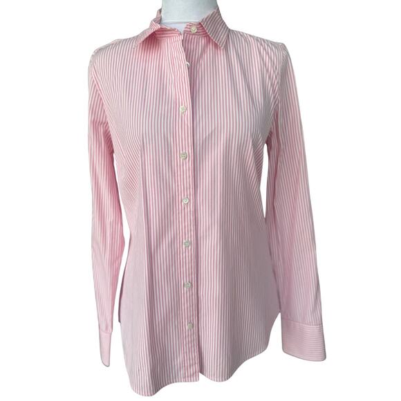 Haberdashery J. Crew Stretch Pink White Stripe button Down Shirt Small S - Picture 3 of 9